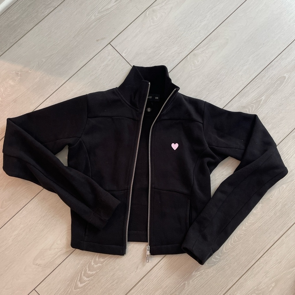 Tiger mist Black cropped zip up jacket with pink heart detail